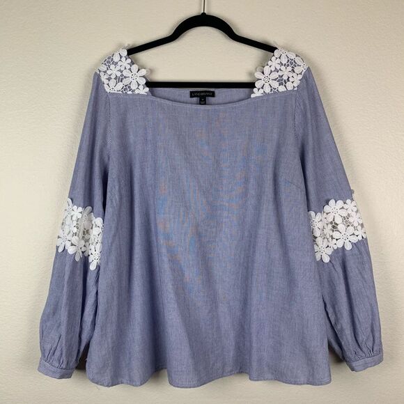 Lane Bryant Blue Stripe Crochet Detail Blouse - Picture 1 of 7